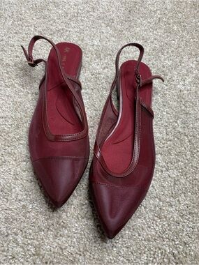 Anne Klein Burgundy Pointed-Toe Slingback Flats
